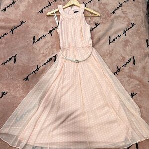 TOMMY HILFIGER MIDI POLKA DOT BELTED DRESS Chiffon Halter PINK Size 2